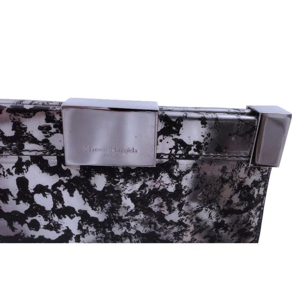 MAISON MARTIN MARGIELA Silver & Black Metallic Printed Handbag Large Clutch - Picture 6 of 10